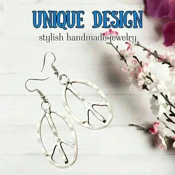 Peace sign hippie earrings hippy accessories silver bohemian retro jewel… - Picture 4 of 9